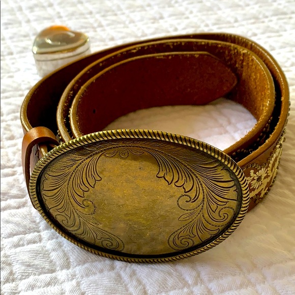 Nine West Accessories - Nine West Brass Buckle Embroidered Leather Belt